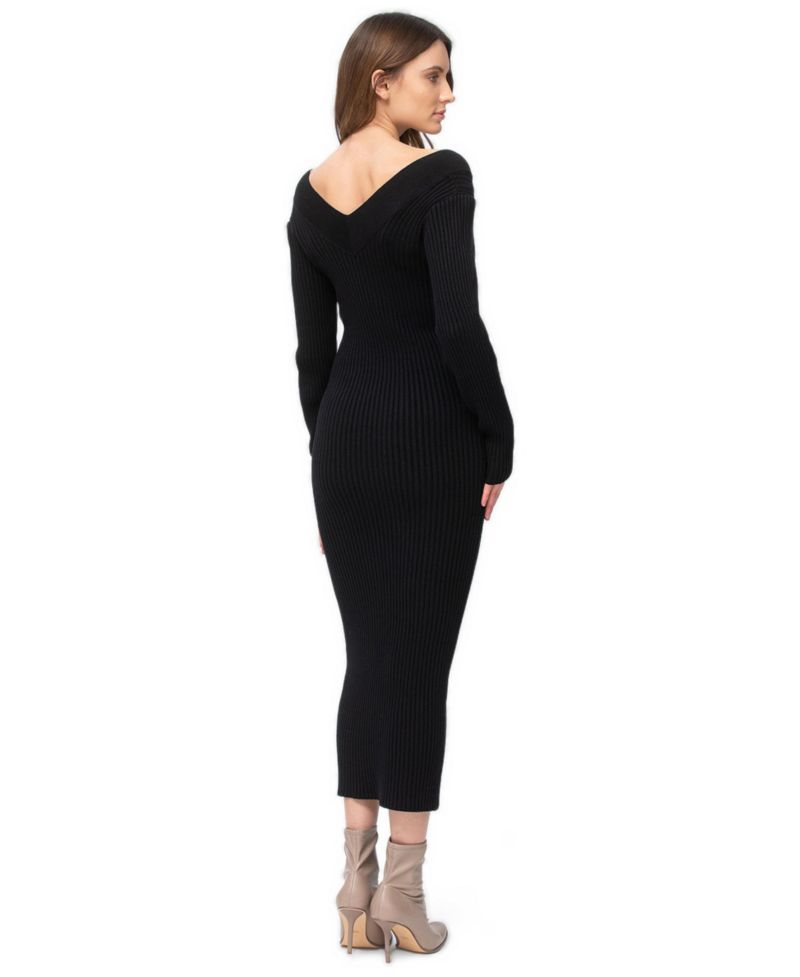 Women's Long Sleeve RIB Knit Body-Con Dress Cara
