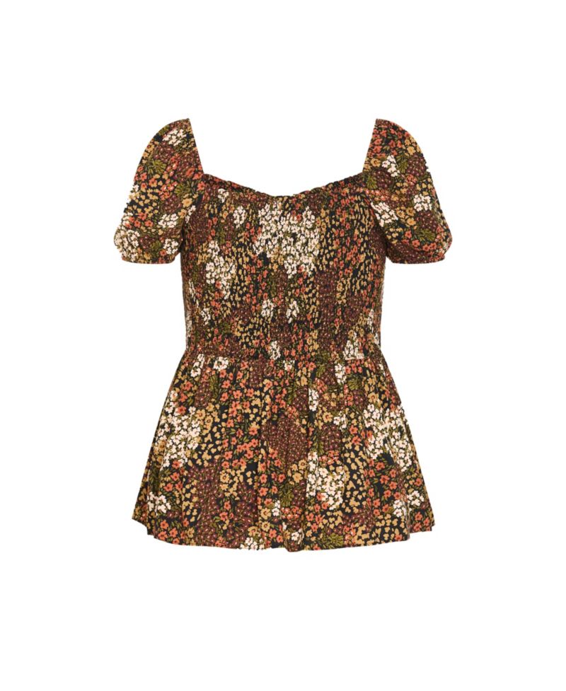 Plus Size Azure Floral-Print Tie-Up Shirred Blouse