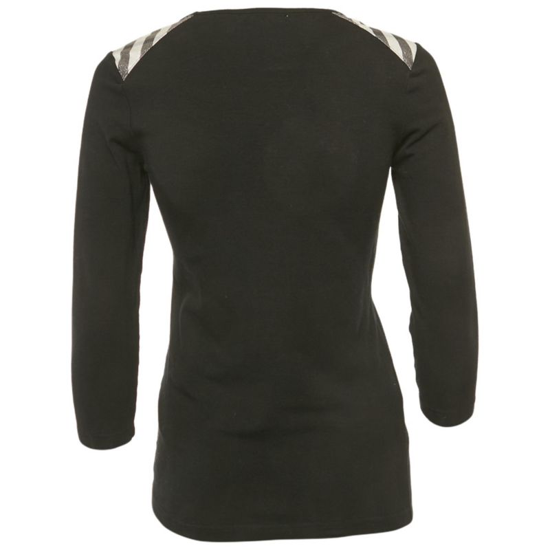 Women's Black Checks Trim Jersey Long Sleeve T-Shirt