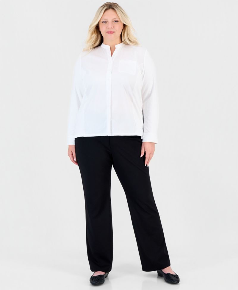 Plus Size Stand Collar Button-Front Blouse