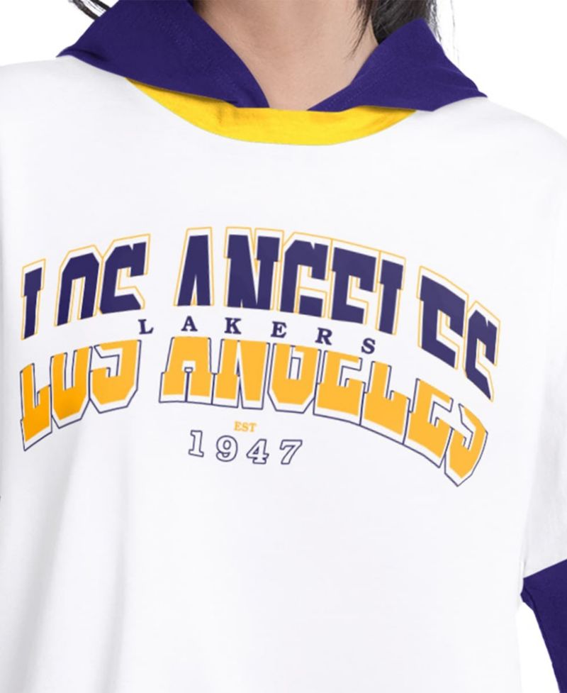 Women's White/Purple Los Angeles Lakers Key Player Oversized Hooded Long Sleeve T-Shirt