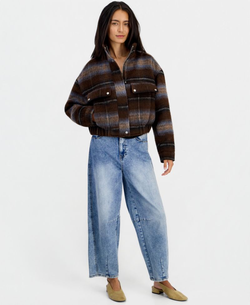 Women's Plaid Corduroy Bomber Jacket