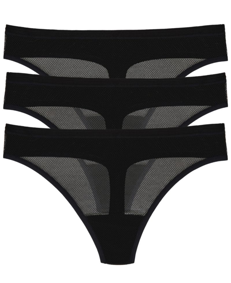 Women's Sheer Striped Thongs, 3-Pack Set