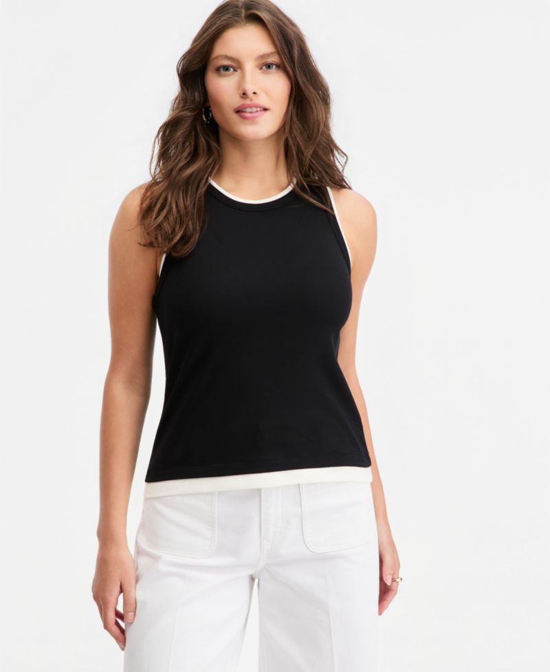 Women's Micro Rib Faux-Layered Tank Top