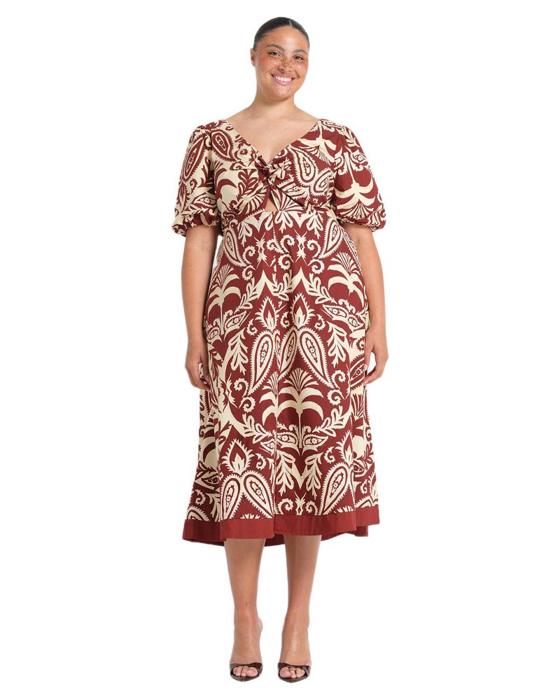 Women's Aurela Cotton Print Twist Midi Dress