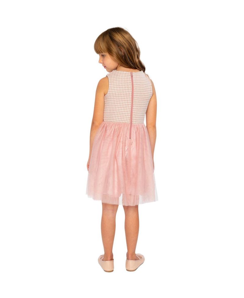 Little and Big Girl 6-14 Bi-Material Sleeveless Dress Houndstooth