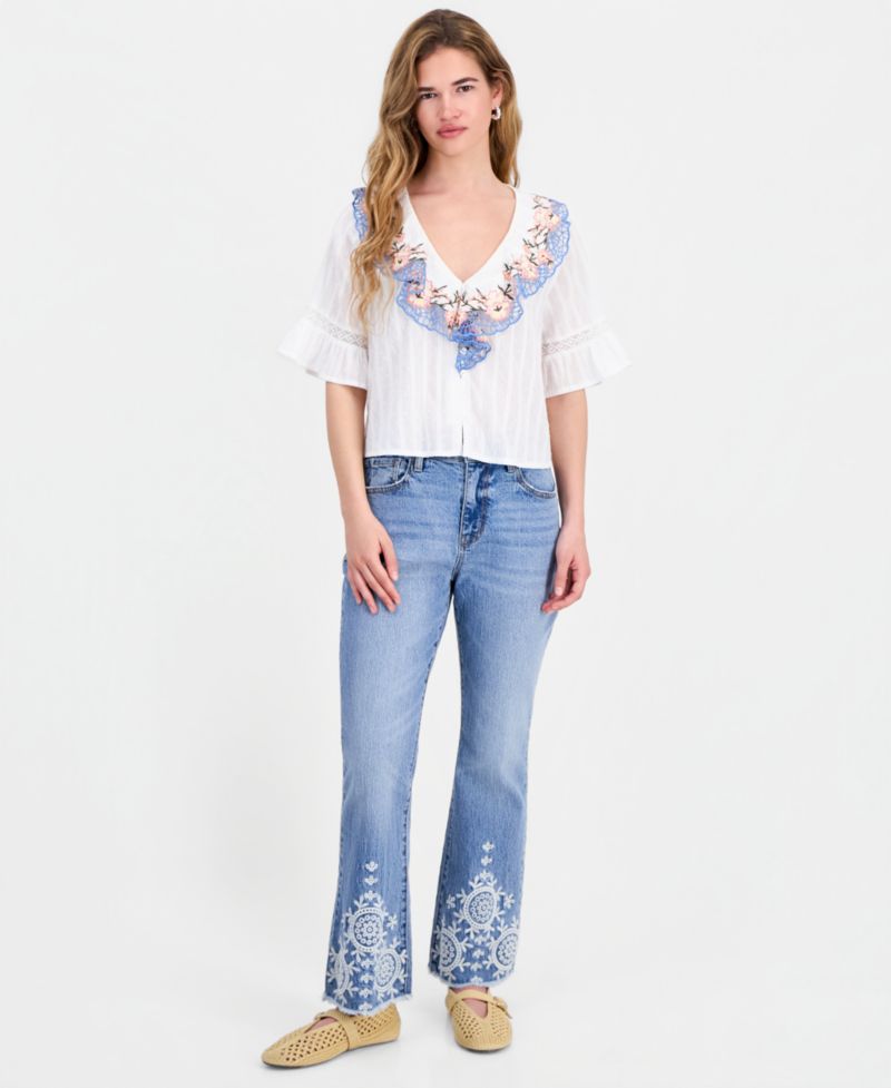 Petite Embroidered Bootcut Jeans