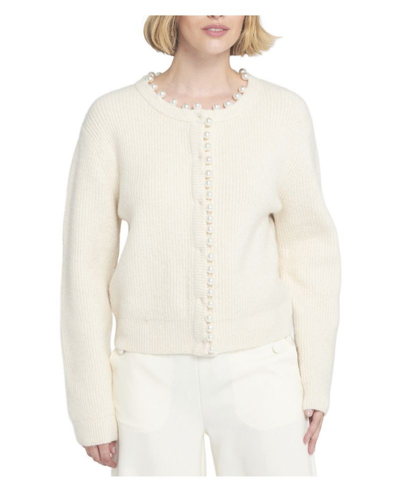 Women's Beaded Cardigan Cable Knit Sweater