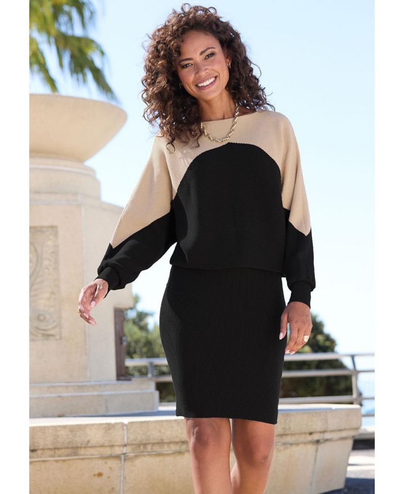 Women's Color-Block Ribbed-Knit Short Dress