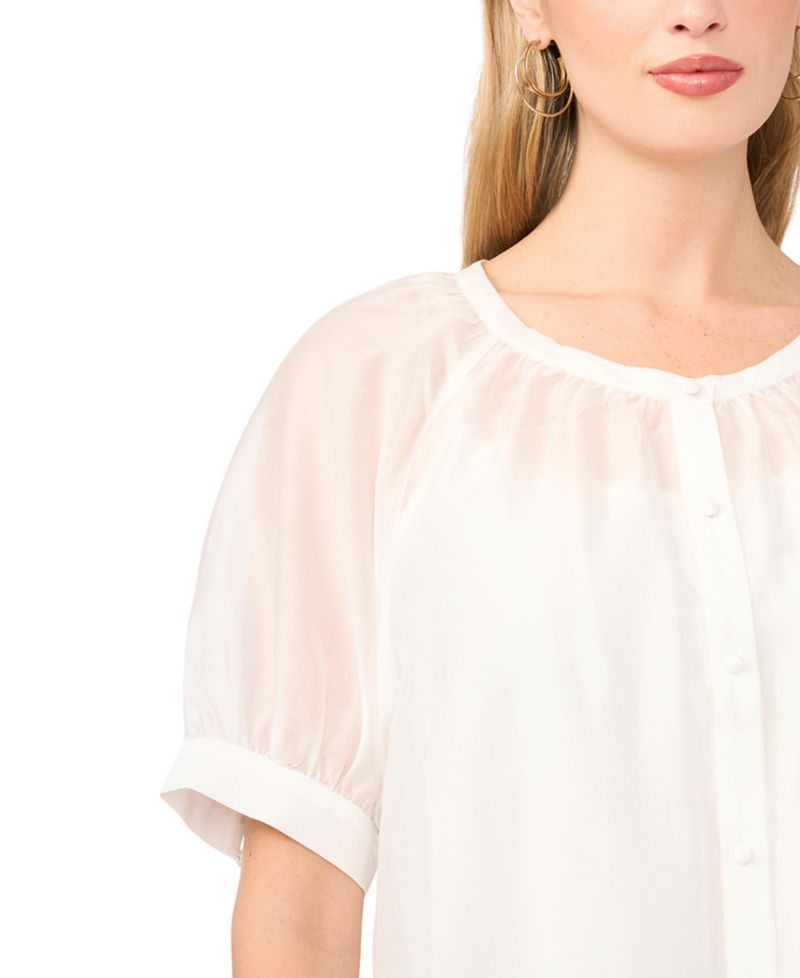 Women's Crewneck Button-Down Short-Sleeve Flowy Top