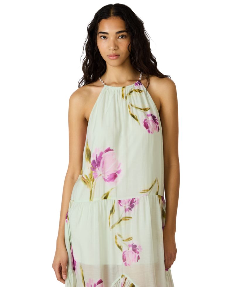Jamie Floral-Print Halter Tiered Dress