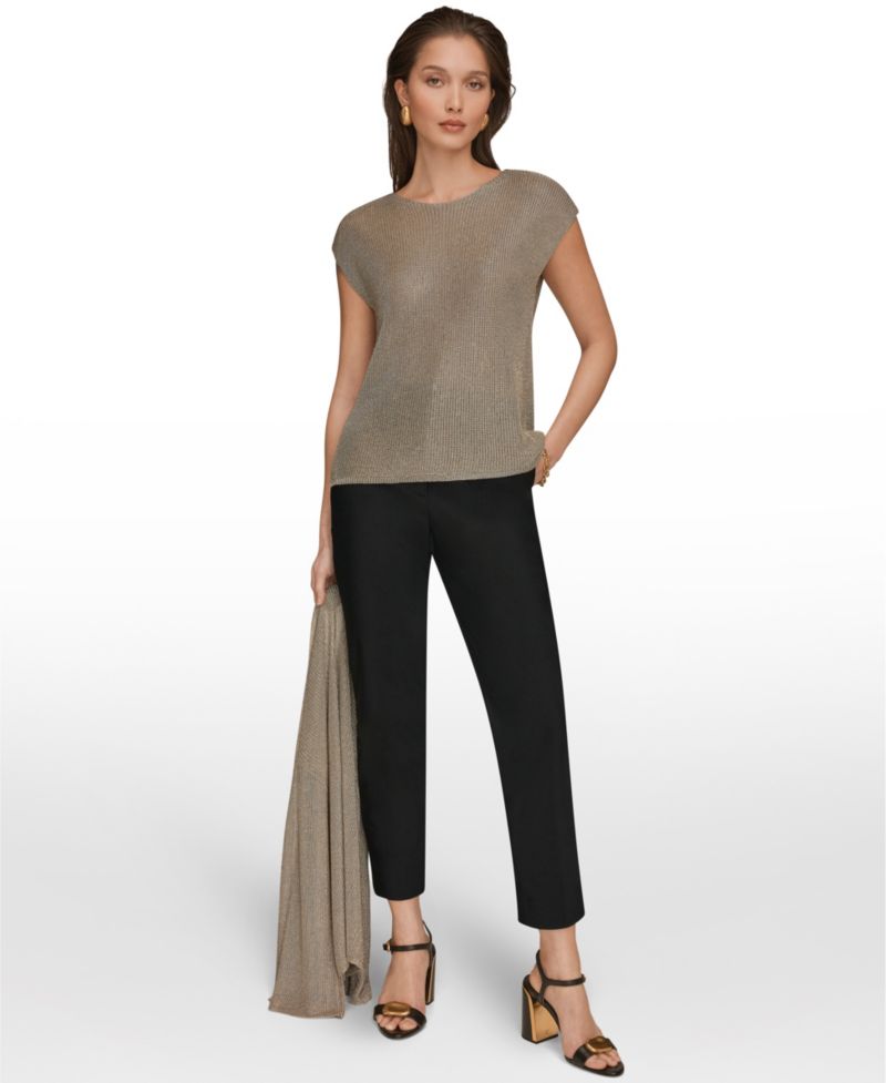 Women's Sleeveless Metallic Crew Neck Sweater