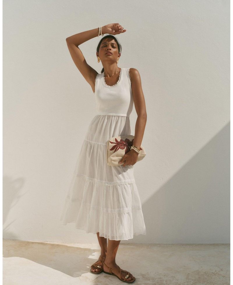 Women's Crochet Trim Tiered Sleeveless Dress