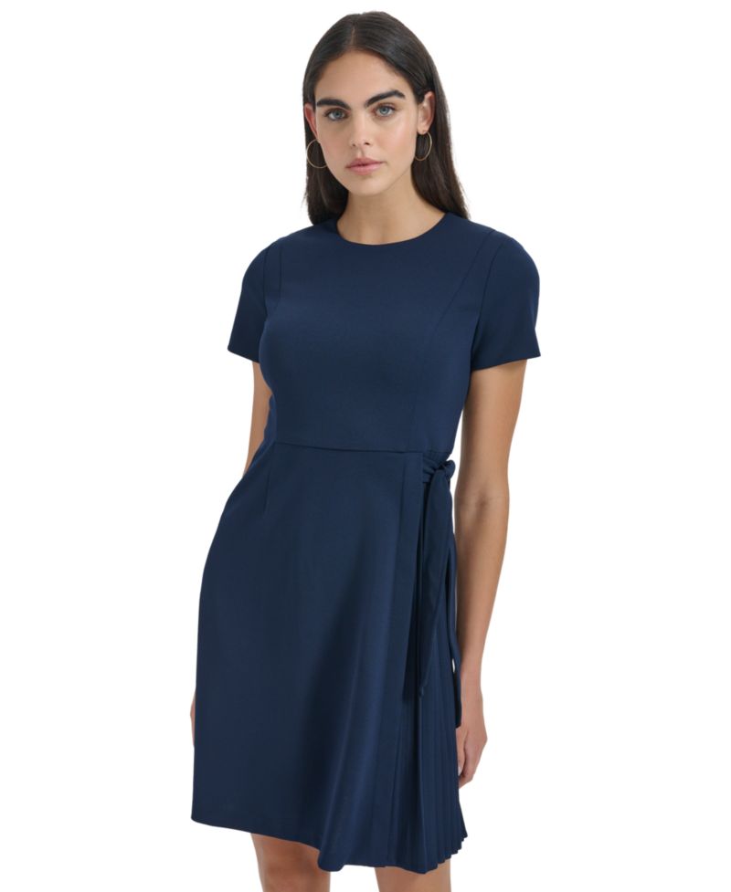 Petite Short-Sleeve Crewneck Fit & Flare Dress