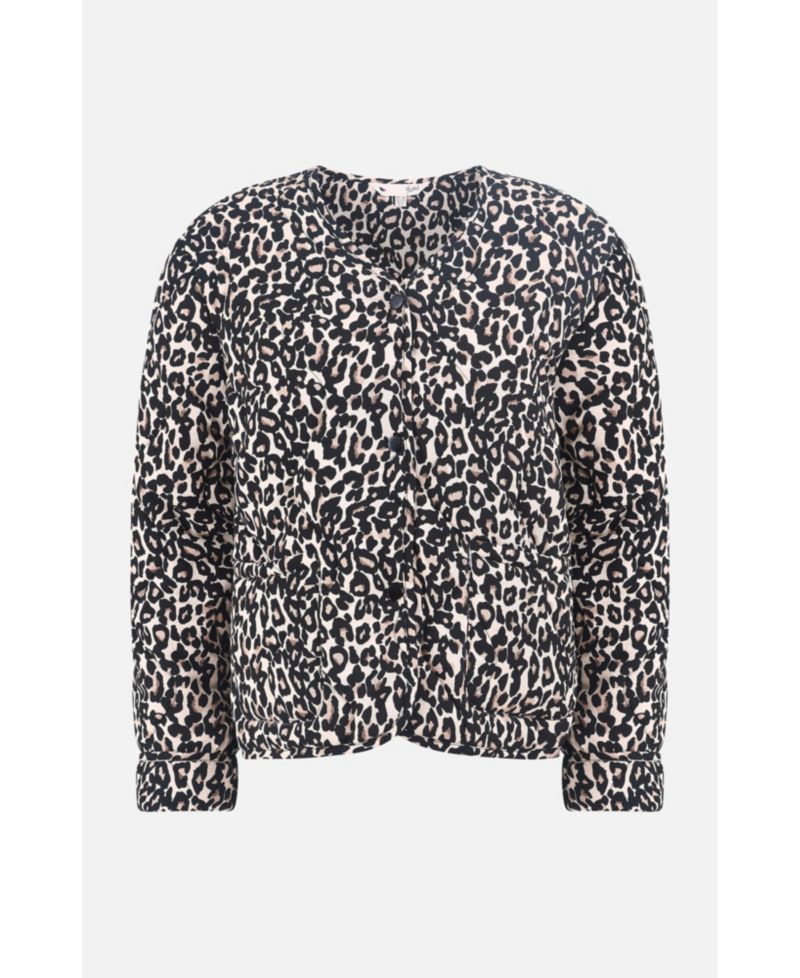 Women's Leopard Print Round Neck Boxy Jacket