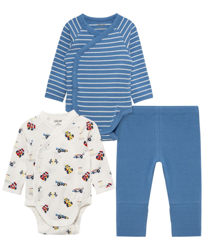 Baby Boys' Grand Prix Cars Long-Sleeve Bodysuit and Pants, 3-Piece Set