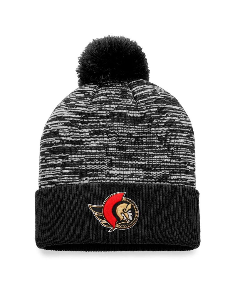 Men's Black Ottawa Senators Defender Cuffed Knit Hat with Pom
