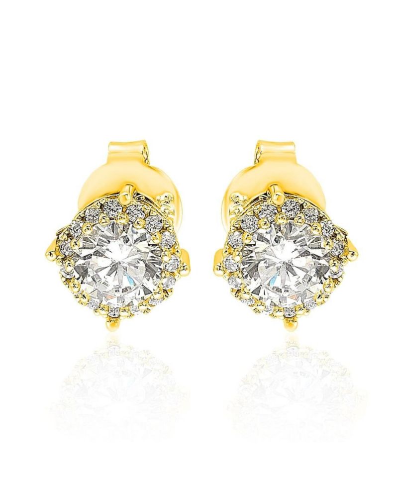 Suzy Levian Sterling Silver Cubic Zirconia Round Halo Stud Earrings