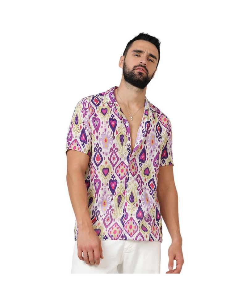 Men's Lavender & Pear Yellow Ethnic Shirt