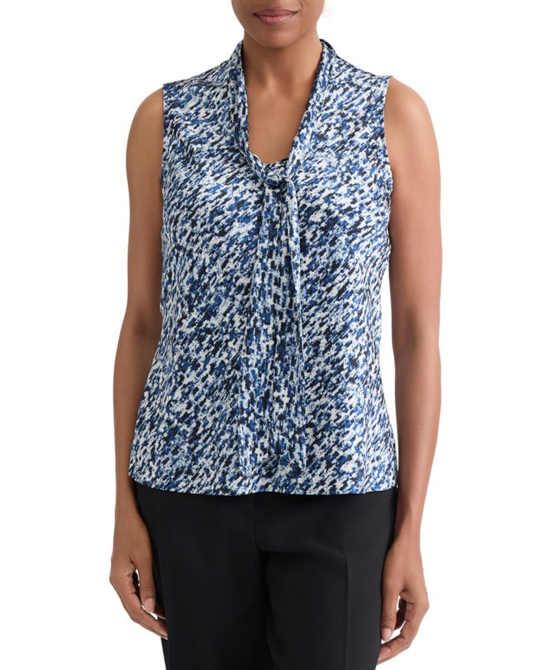 Women's Printed Tie-Neck Sleeveless Blouse