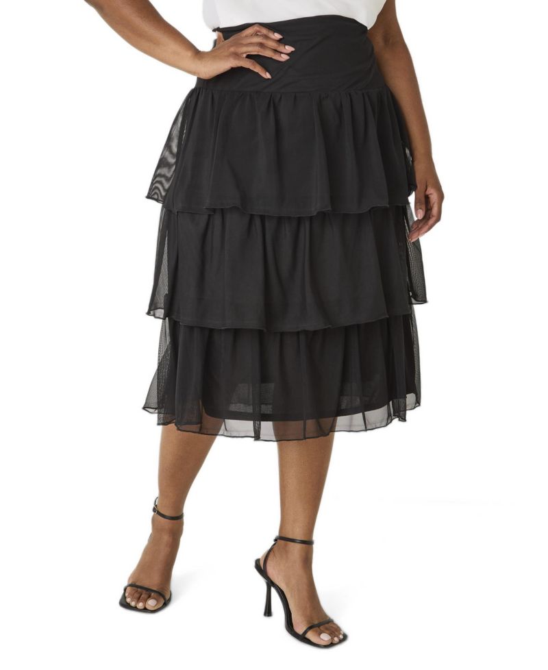 Plus Size Tiered Mesh Skirt