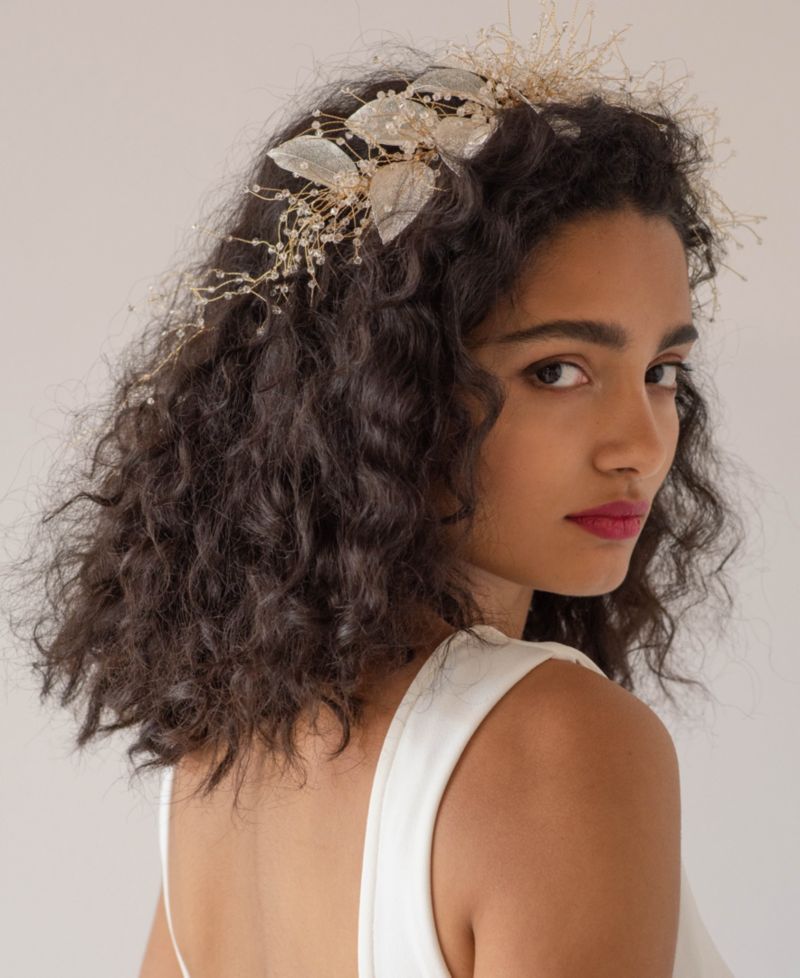 Organza Bridal Hair Crown with Crystals