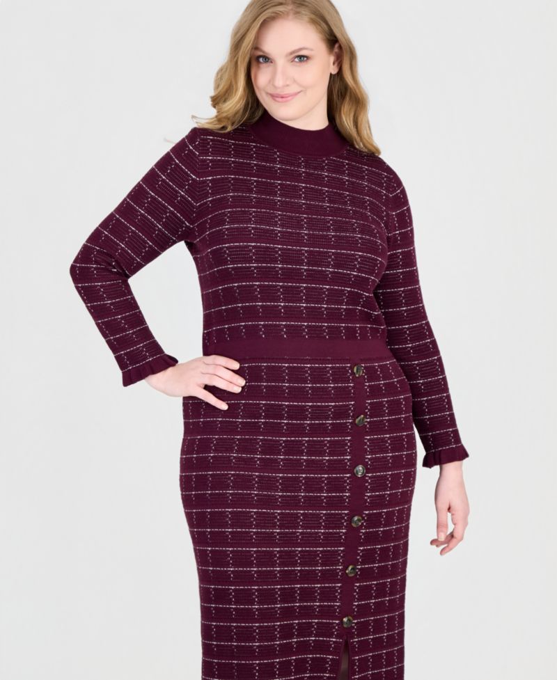 Plus Size Checkered-Knit Sweater Dress