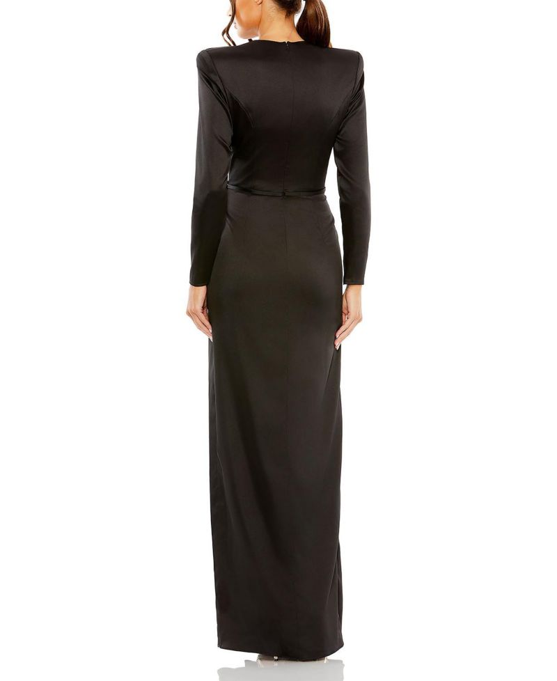 Women's Long Sleeve Sequin Column Gown with Side Knot