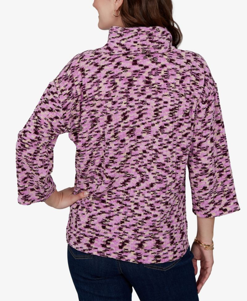 Petite Spacedye Cowl Neck 3/4-Sleeve Top