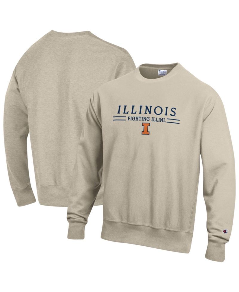 Men's Oatmeal Illinois Fighting Illini Reverse Weave Crewneck Sweatshirt