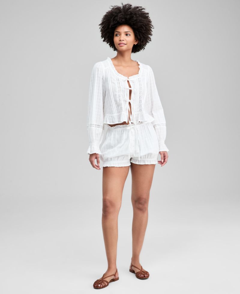Women's Textured Ruffle-Trim Bloomer Shorts