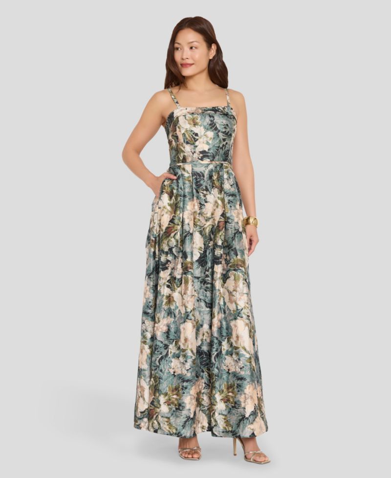 Women's Square Neck Floral Printed Ball Gown