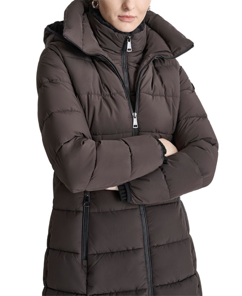 Women's Bibbed Hooded Zip-Front Puffer Coat