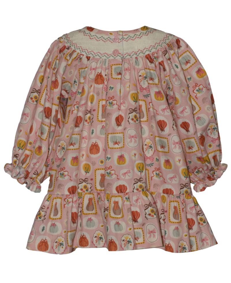 Baby Girls' Smocked Pumpkins Long-Sleeve Dress with Diaper Cover, 2-Piece set