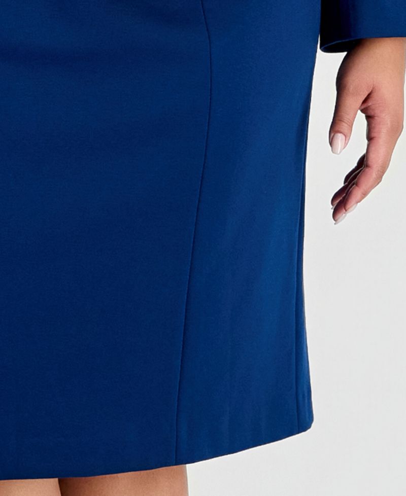 Plus Size Stretch Ponte Empire-Waist Jacket and Dress, 2-Piece Suit