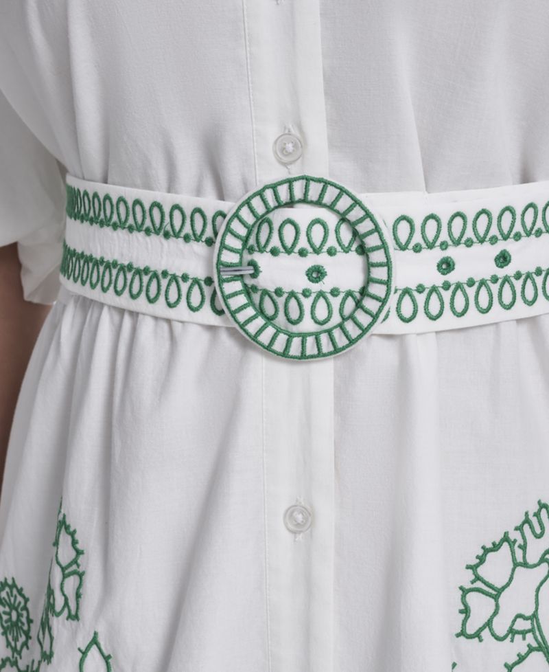 Plus Size Puff-Sleeve Embroidered Dress