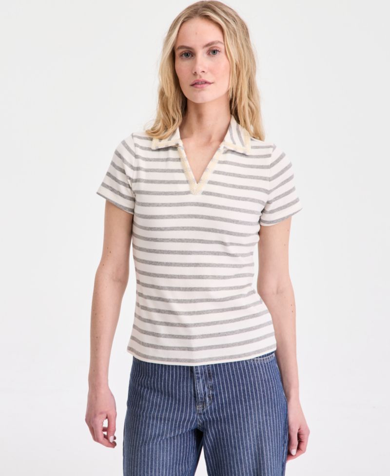 Women's Embellished Rib Polo Top