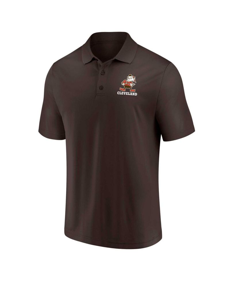Men's White, Brown Distressed Cleveland Browns Throwback Two-Pack Polo Shirt Set