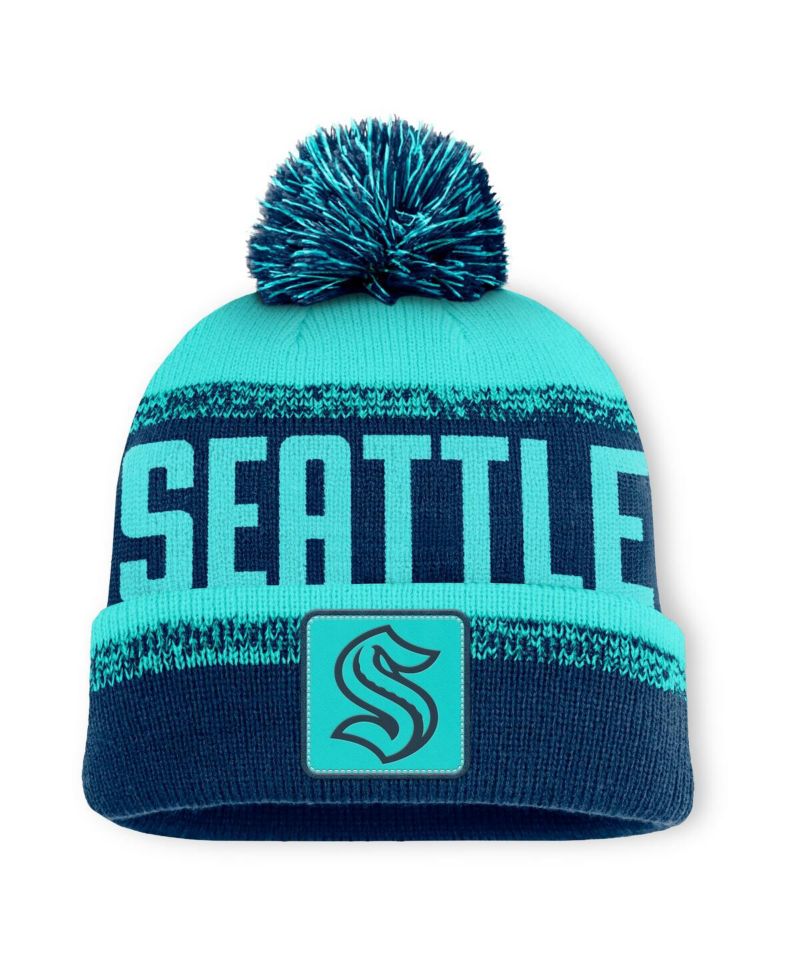 Men's Deep Sea Blue/Light Blue Seattle Kraken Fundamentals Thrive Cuffed Knit Hat with Pom