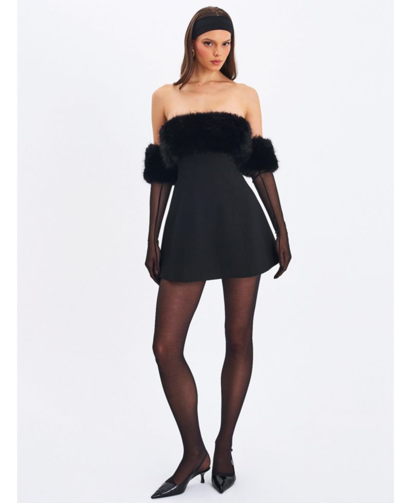 Women's Evelyn Fur-Trimmed Mini A-Line Dress
