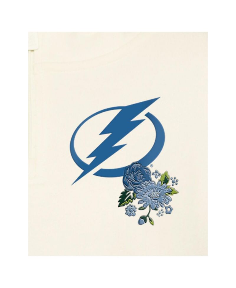 Women's Cream Tampa Bay Lightning Glam Game Quarter-Zip Cropped Floral Hoodie Pullover