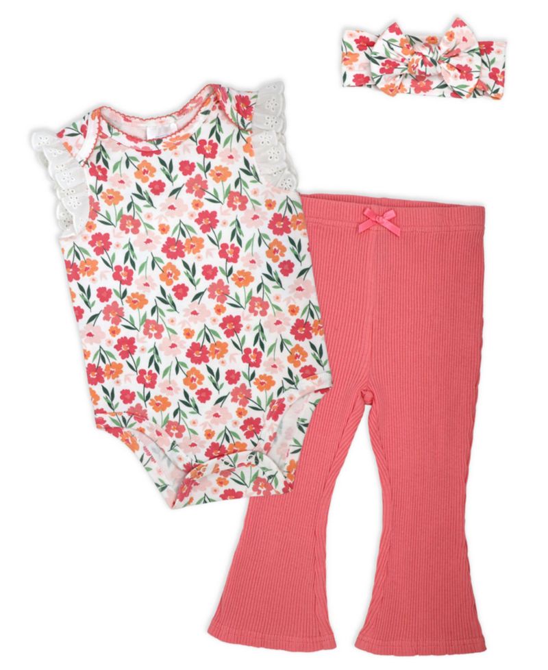 Baby Girls' Short-Sleeve Bodysuit, Pant and Headband, 3-Piece Set