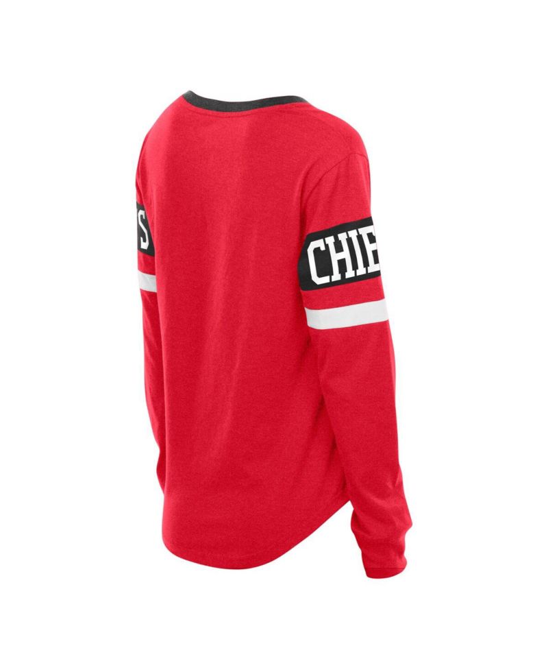 Women's Red Kansas City Chiefs Plus Size Throwback Lace-Up Long Sleeve T-Shirt