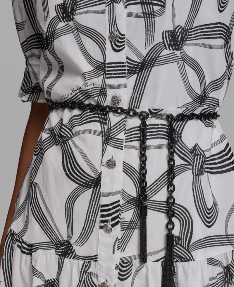 Women's Printed Belt Collared Dress