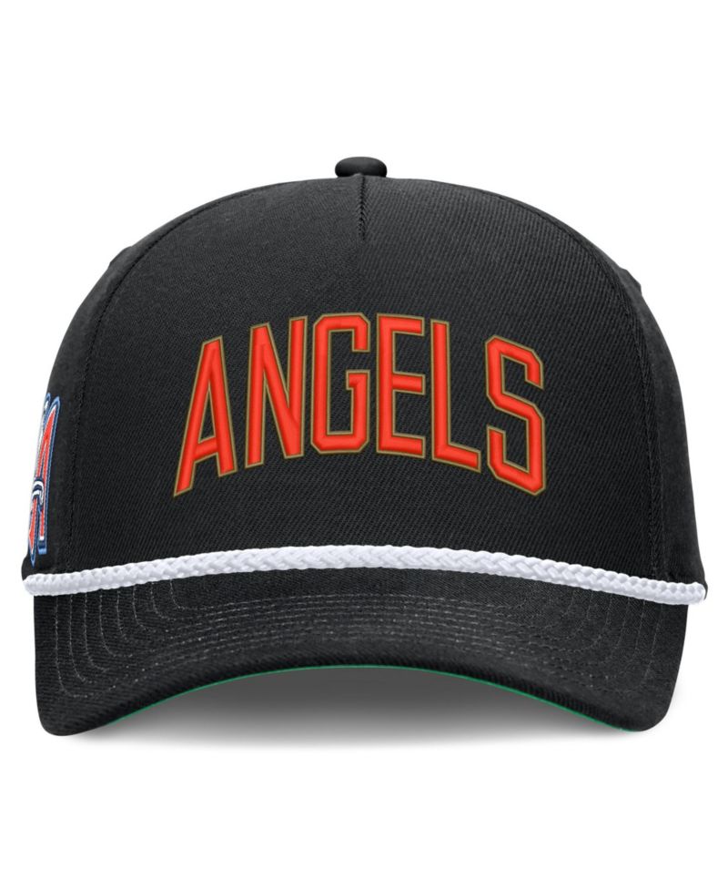 Men's Black California Angels Cooperstown Collection Rise Adjustable Hat