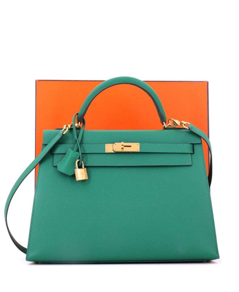 Pre-Owned Hermes Kelly 32 Handbag Green Epsom with Gold Hardware