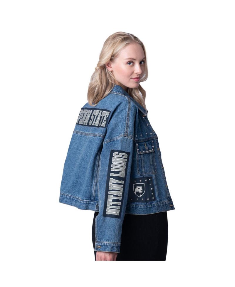 Women's Denim Penn State Nittany Lions Game Ball Patches and Studs Full-Button Jacket