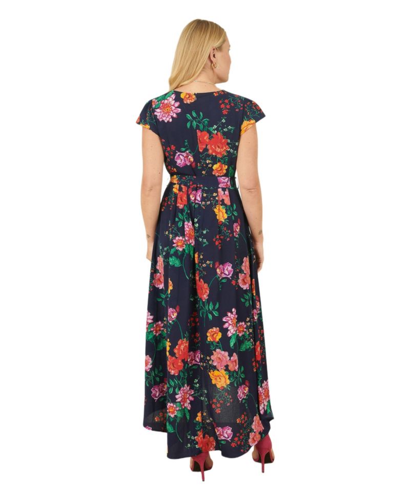 Women's Flower Print Wrap Midi Dress
