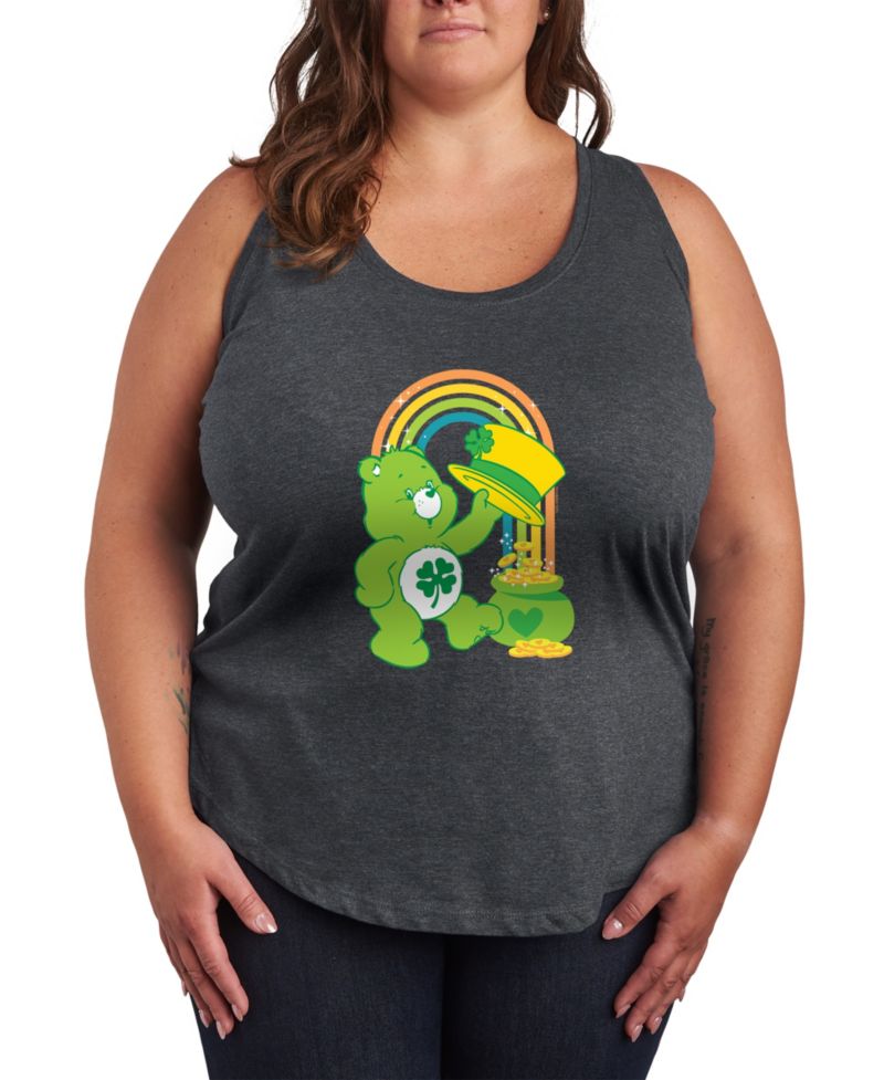 Plus SizeCare Bears St. Patrick's Day Good Luck Bear Rainbow Graphic Tank Top