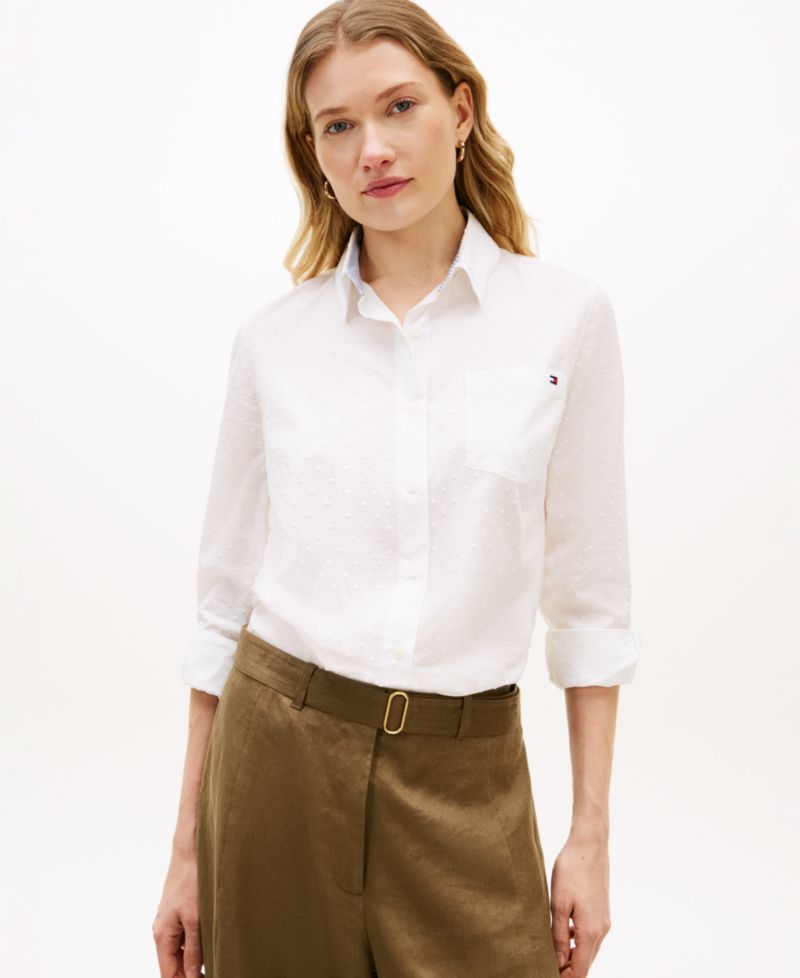 Women's Clip Dot Roll-Tab Collared Shirt